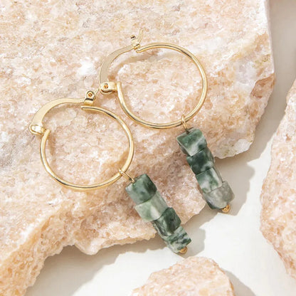 Broken Malachite Green Natural Stone Earrings HejK.com