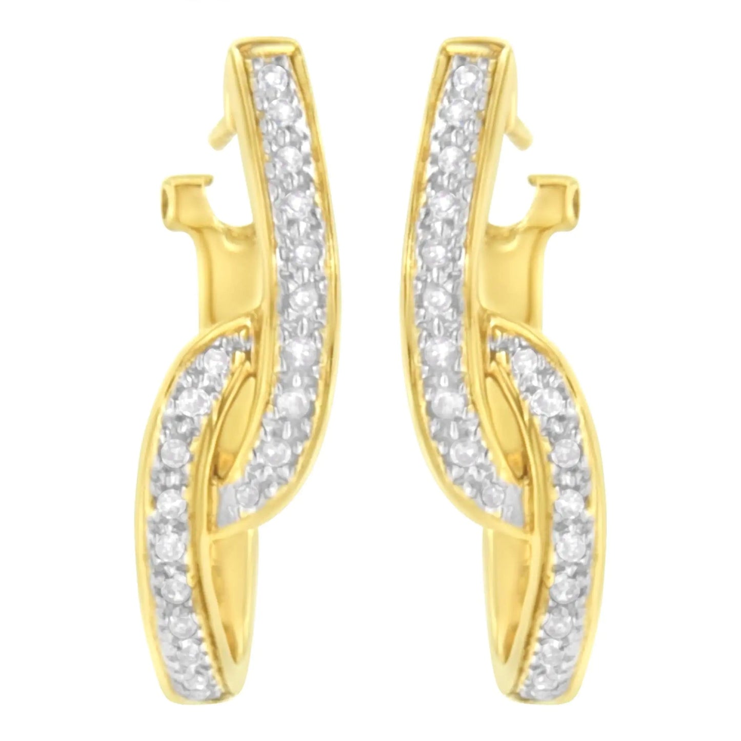 Brincos de Argola Huggy com Diamantes em Curva S de 1/4 cttw em Ouro Amarelo 10K (Clareza I-J, Cor I2-I3) WEM Support (www.WEM.support)