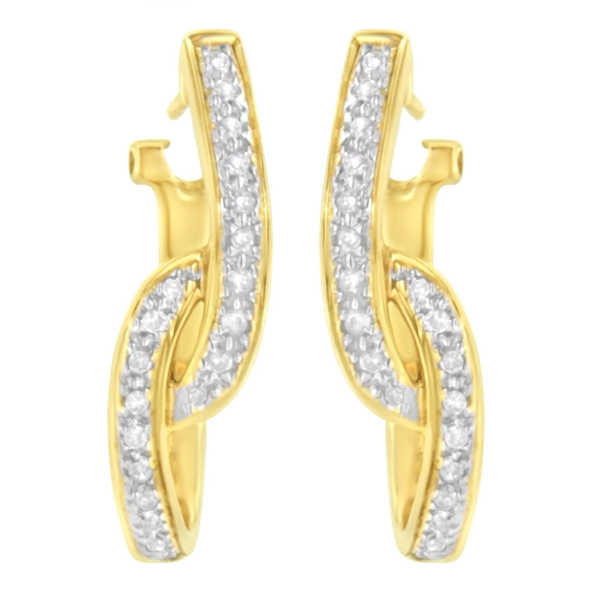 Brincos de Argola Huggy com Diamantes em Curva S de 1/4 cttw em Ouro Amarelo 10K (Clareza I-J, Cor I2-I3) WEM Support (www.WEM.support)