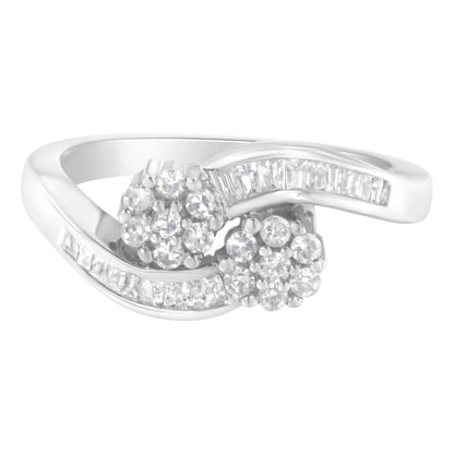14K White Gold Round and Baguette Diamond Bypass Ring (1/2 cttw, H-I Color, I1-I2 Clarity) WEM Support (www.WEM.support)