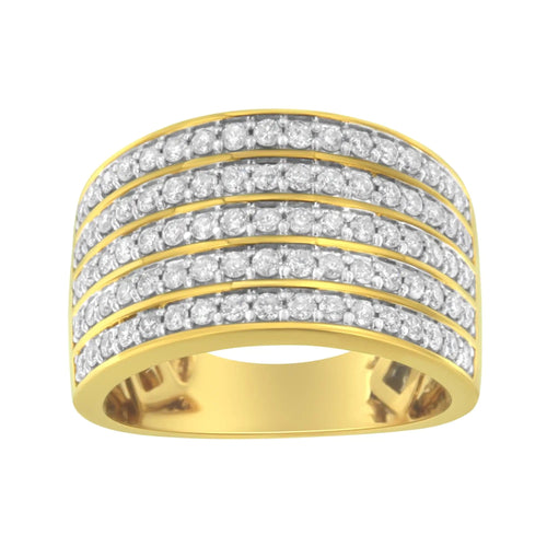 Bague multi-rangées en argent sterling .925 plaqué or jaune 14K avec diamants (1 1/10 Cttw, couleur J-K, clarté I1-I2) WEM Support (www.WEM.support)