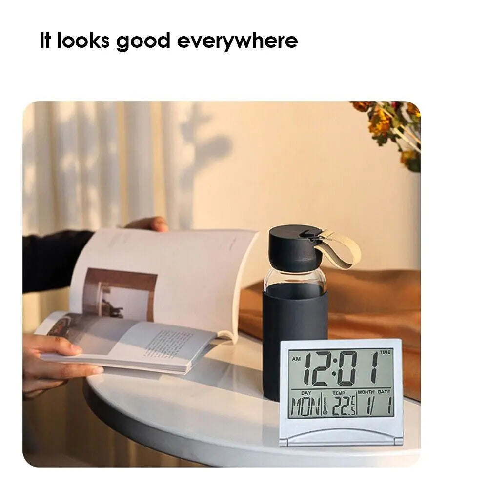 Digital Travel Alarm Clock Foldable Temperature LCD Clock Compact Desk Timer New WEM Support (www.WEM.support)