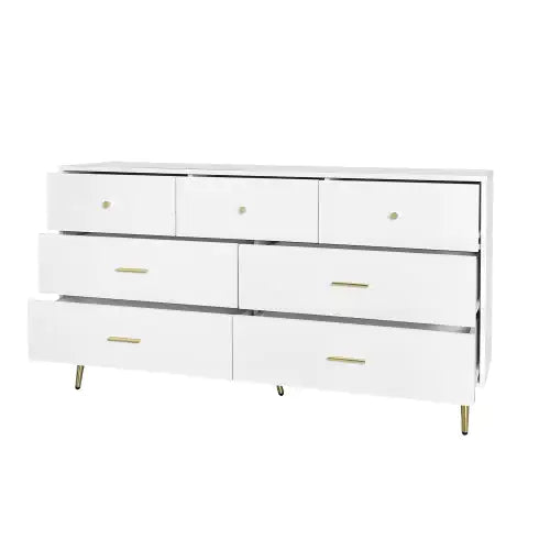 Seven Drawers Large Chest Of Drawer Cabinet With Golden Handle And Golden Legs White Color WEM Support (www.WEM.support)