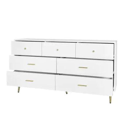 Seven Drawers Large Chest Of Drawer Cabinet With Golden Handle And Golden Legs White Color WEM Support (www.WEM.support)