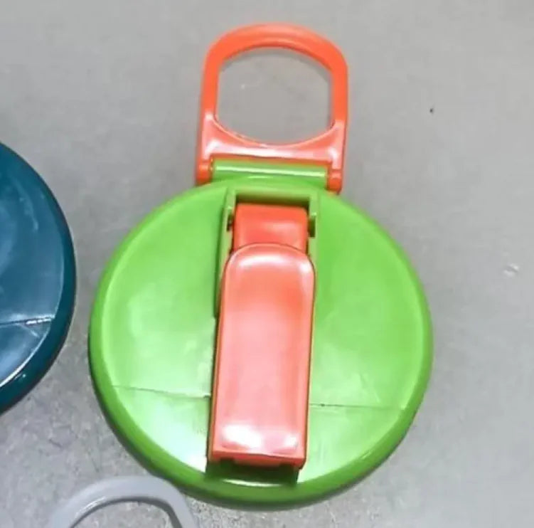 The image shows a silicone plastic straw in use, primarily in a blue bottle, with an orange cap, and additional views demonstrating its flexibility and use in different settings.
