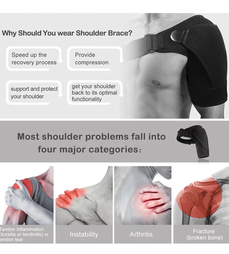 Shoulder Brace Support Compression Sleeve Torn Rotator Cuff AC Joint Pain Relief WEM Support (www.WEM.support)