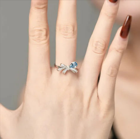 Sterling Silver Bow Ring with Teardrop Zircon WEM Support (www.WEM.support)