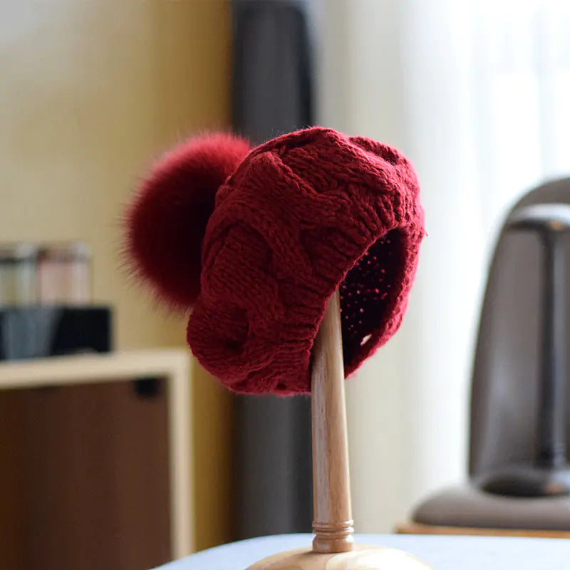 Children's Wool Hat with Fox Fur Ball for Autumn/Winter HejK.com Marketplace LLC