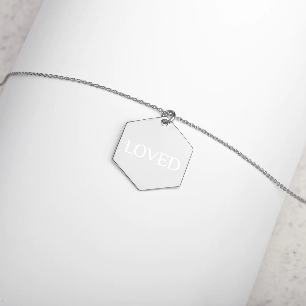 Sterling Silver Loved Hexagon Necklace WEM Support (www.WEM.support)