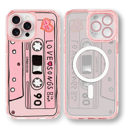 This image displays a vibrant and playful iPhone 13 Pro Max case, designed with a fun, girly aesthetic. The case features a glittery pink background that enhances its appeal.