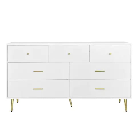 Seven Drawers Large Chest Of Drawer Cabinet With Golden Handle And Golden Legs White Color WEM Support (www.WEM.support)