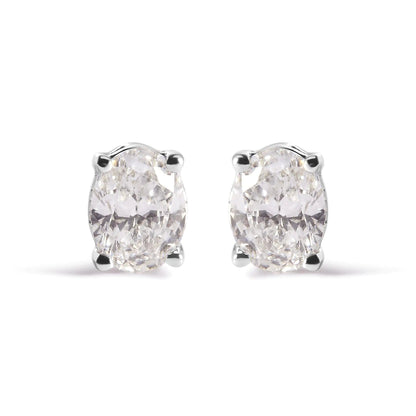 14K White Gold Prong Set Lab Grown Oval Diamond Solitaire Stud Earring (F-G Color, VS1-VS2 Clarity) WEM Support (www.WEM.support)