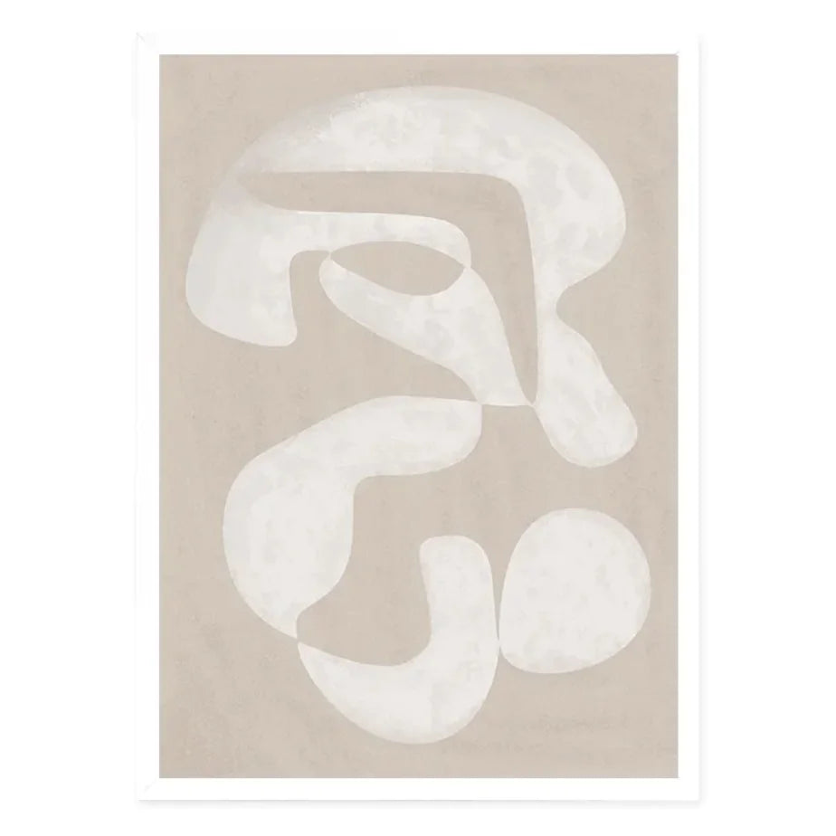 A canvas print featuring an abstract white and beige artwork on a light background.