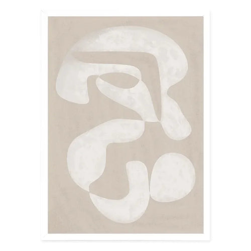 A canvas print featuring an abstract white and beige artwork on a light background.