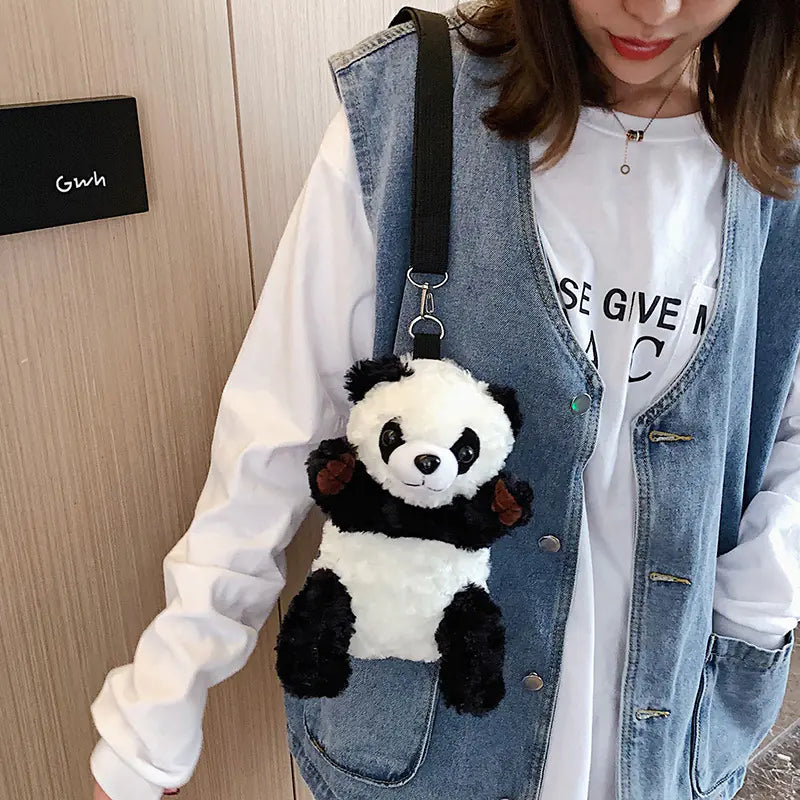 Cute Plush Panda Mini Shoulder Bag, Cartoon Crossbody