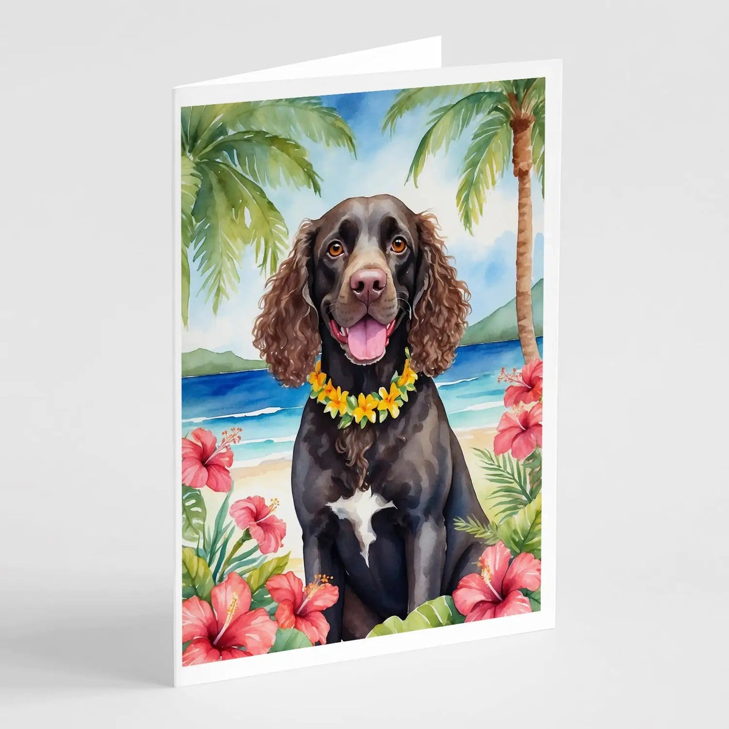 American Water Spaniel Luau Greeting Cards Pack of 8 WEM Support (www.WEM.support)