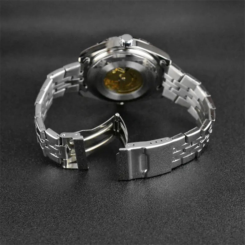 Men's Hollow Automatic Mechanical Watch with Steel Band
