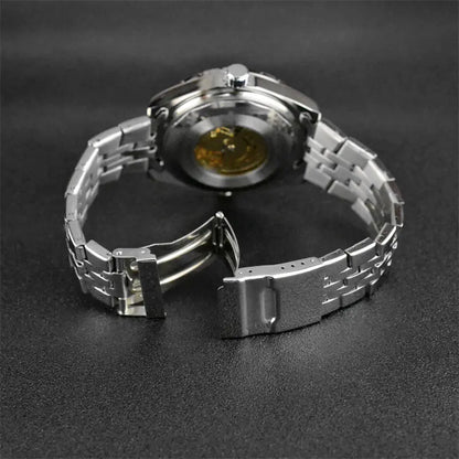 Men's Hollow Automatic Mechanical Watch with Steel Band
