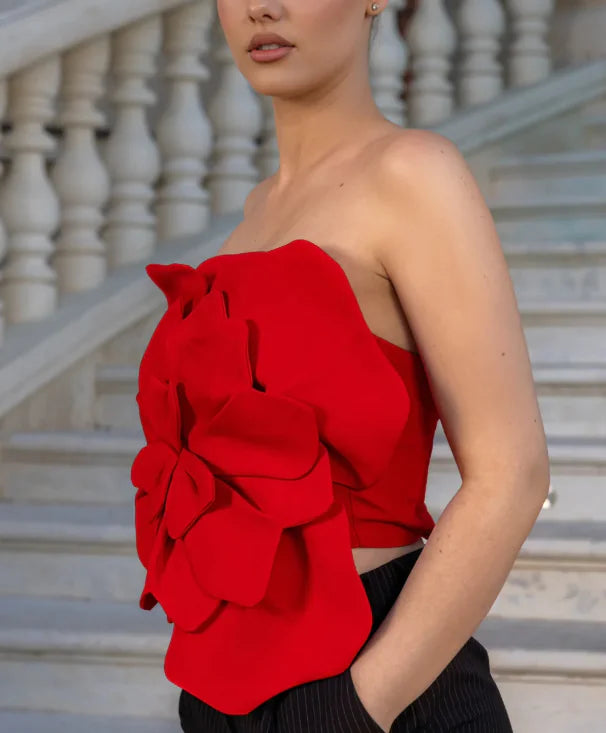 Three-dimensional Flower Backless Tube Top Vest WEM Support (www.WEM.support)