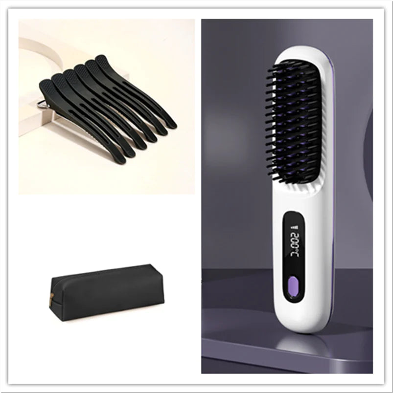 2-in-1 Wireless Hair Straightener Brush WEM Support (www.WEM.support)