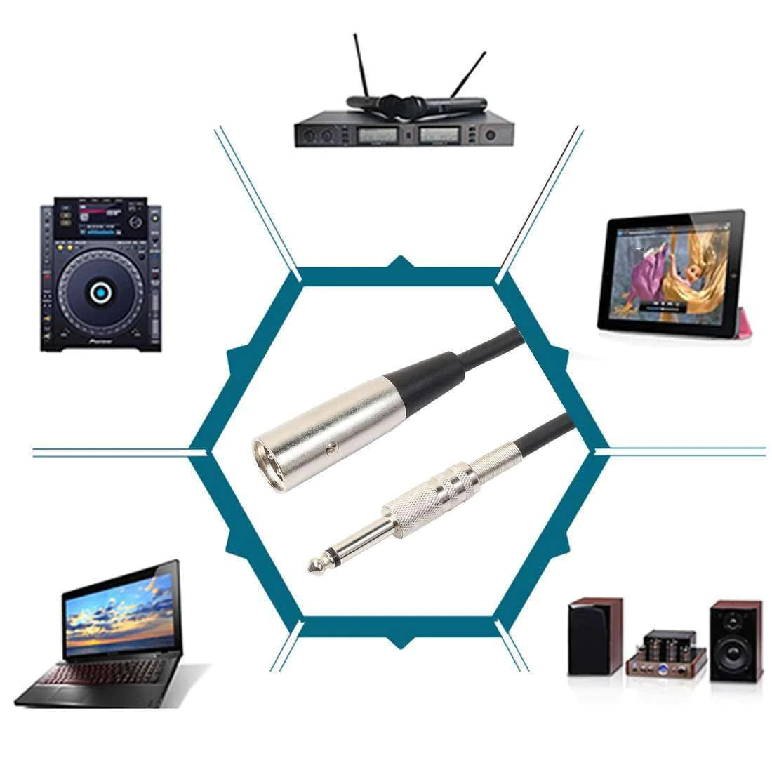 XLR 3-Pin Male To 1/4" Plug TS Microphone Mono Cable Unbalanced Shielded Audio WEM Support (www.WEM.support)