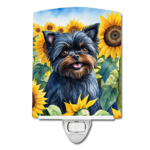 Affenpinscher in Sunflowers Ceramic Night Light WEM Support (www.WEM.support)