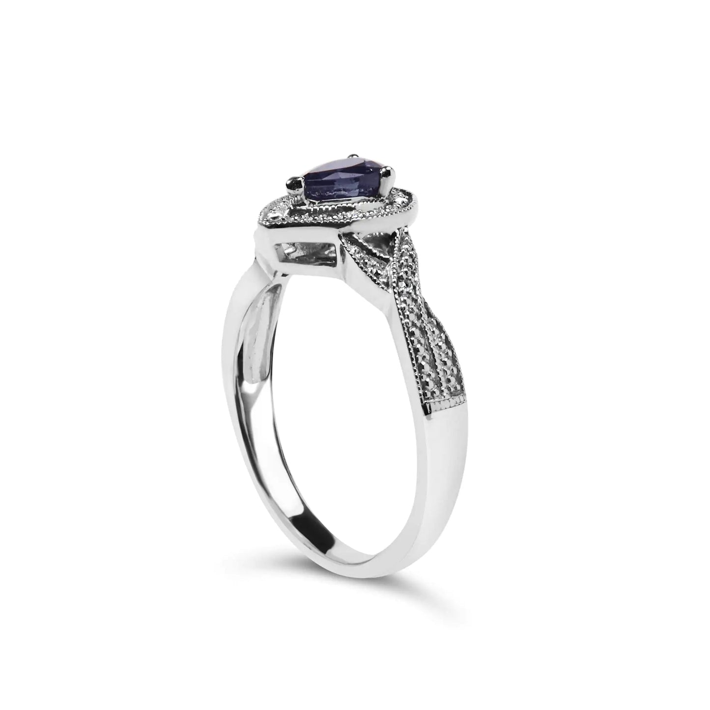 Anillo de Moda Halo con Zafiro de Pera 6x4mm y Diamante de Plata Esterlina .925 (Color H-I, Claridad SI1-SI2) - Tamaño 7.5 WEM Support (www.WEM.support)