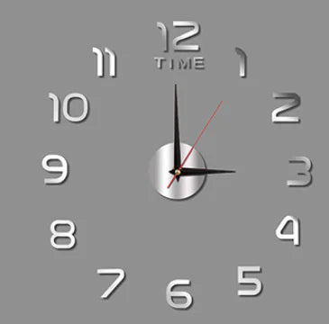 A 48 inch frameless 3D wall clock kit with black numbers and hands, displayed on a white background.