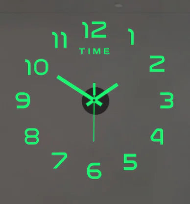 A 48 inch frameless 3D wall clock kit with black numbers and hands, displayed on a white background.