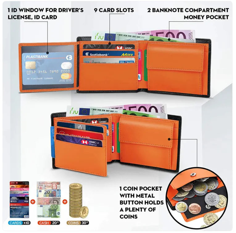 Men's RFID Leather Bifold Wallet HejK.com