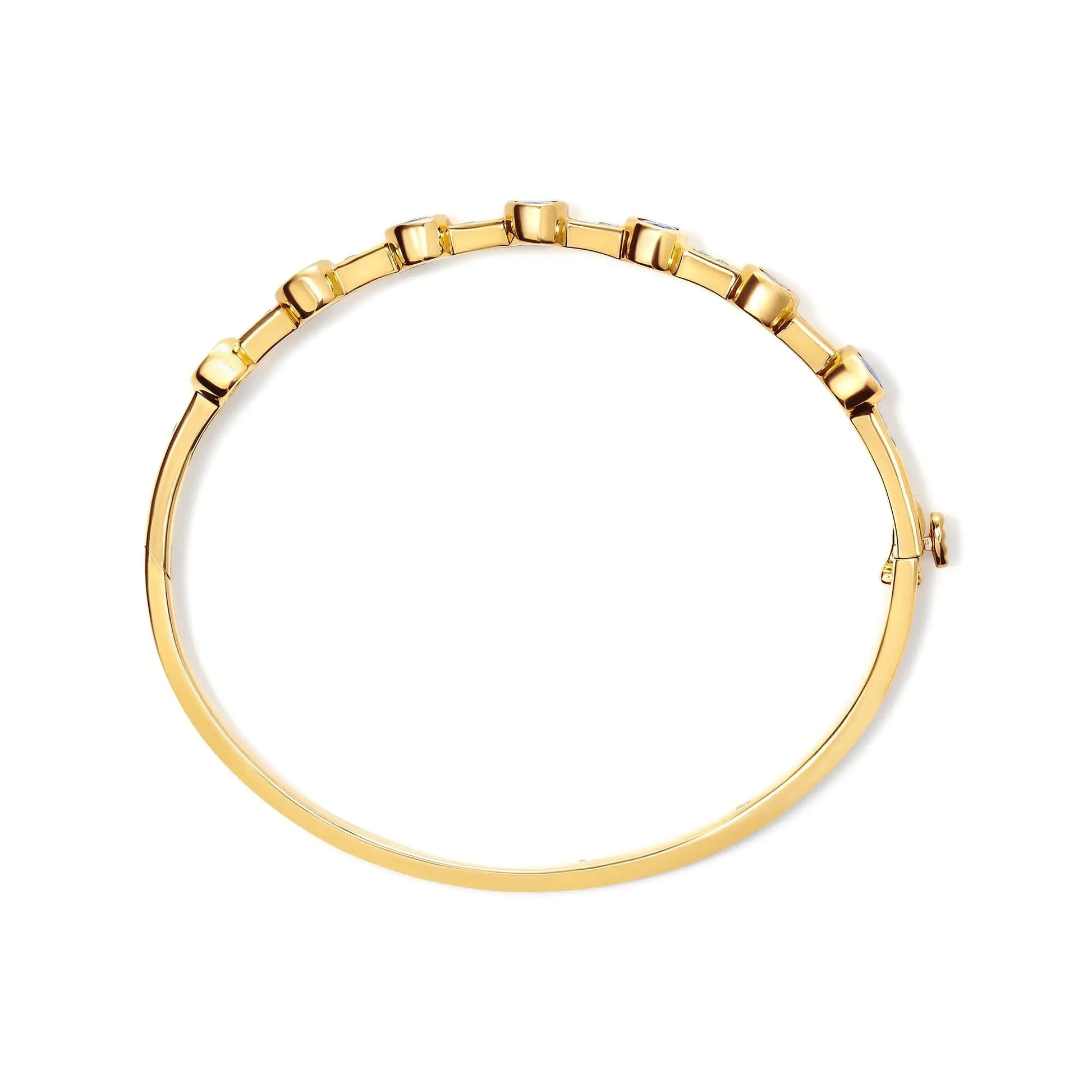 14K Yellow Gold 1/3 Cttw Round-Cut Diamond and 5MM Oval-Cut Blue Tanzanite Gemstone Bangle Bracelet (H-I Color, I1-I2 Clarity) - Size 7" Inches WEM Support (www.WEM.support)