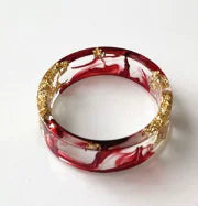 Colorful Handmade Resin Ring with Dried Flowers and Gold Foil