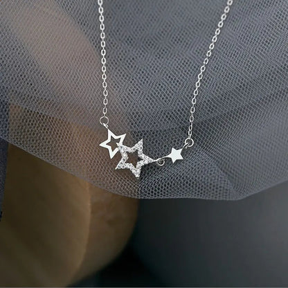 CIAXY Silver Color Inlaid Zircon Star Necklaces WEM Support (www.WEM.support)