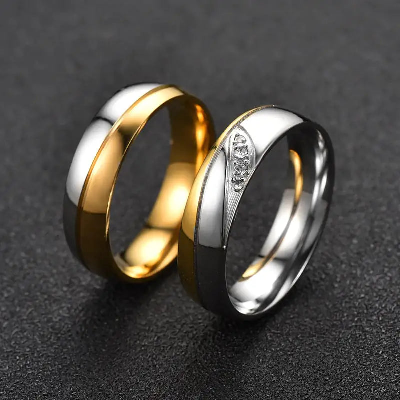 Diamond Encrusted Stainless Steel Couple Rings Set