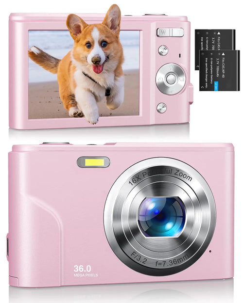 Digital Camera Kids Camera 1080P 36MP Video Camera with Two Batteries Time Stamp Antishake 16X Zoom Compact Portable Camera Christmas Birthday Gift for Children Kid Teen Student Girl Boy(Rose Pink) HejK.com Marketplace LLC