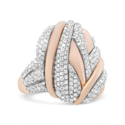 18K Rose and White Gold 1 7/8 Cttw Diamond and Gold Textured Dome Cocktail Ring (F-G Color, VS1-VS2 Clarity) WEM Support (www.WEM.support)