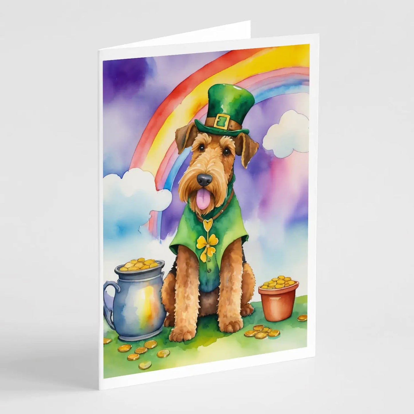 Airedale Terrier St Patrick's Day Greeting Cards Pack of 8 WEM Support (www.WEM.support)
