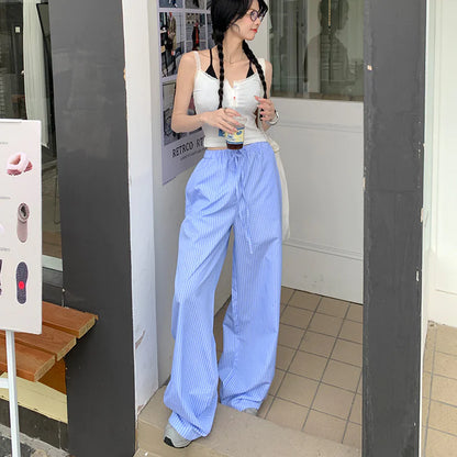 Blue Striped High-Waist Pants