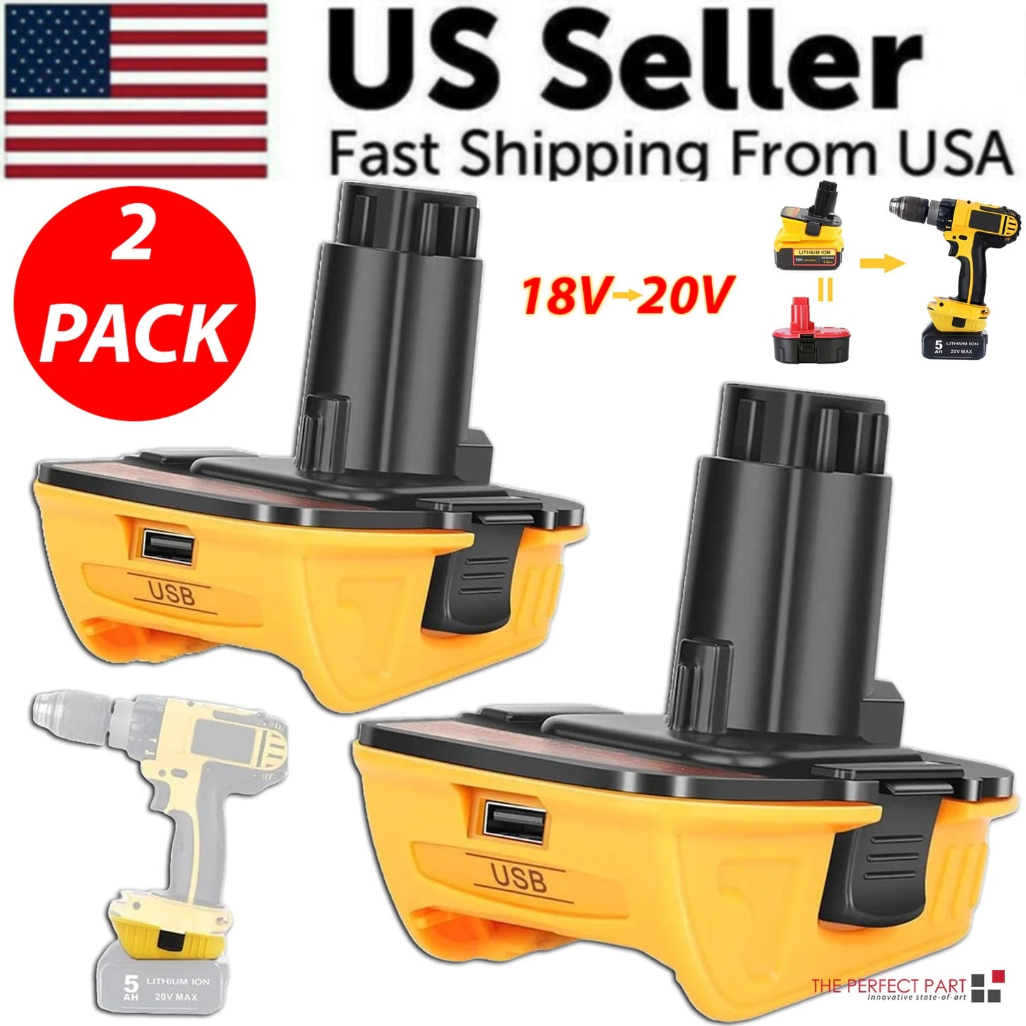 2X 18V To 20V MAX DCA1820 Adapter Converter For DEWALT 20 Volt Li-ion Battery WEM Support (www.WEM.support)