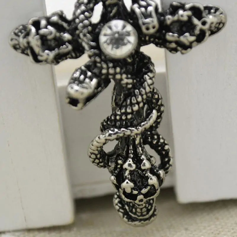 Snake Cross Skeleton Skull Pendant Necklace for Men WEM Support (www.WEM.support)