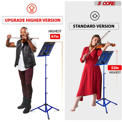 5Core Music Stand For Sheet Music Portable Tripod Adjustable Folding With Light Note Holder BLUE WEM Support (www.WEM.support)