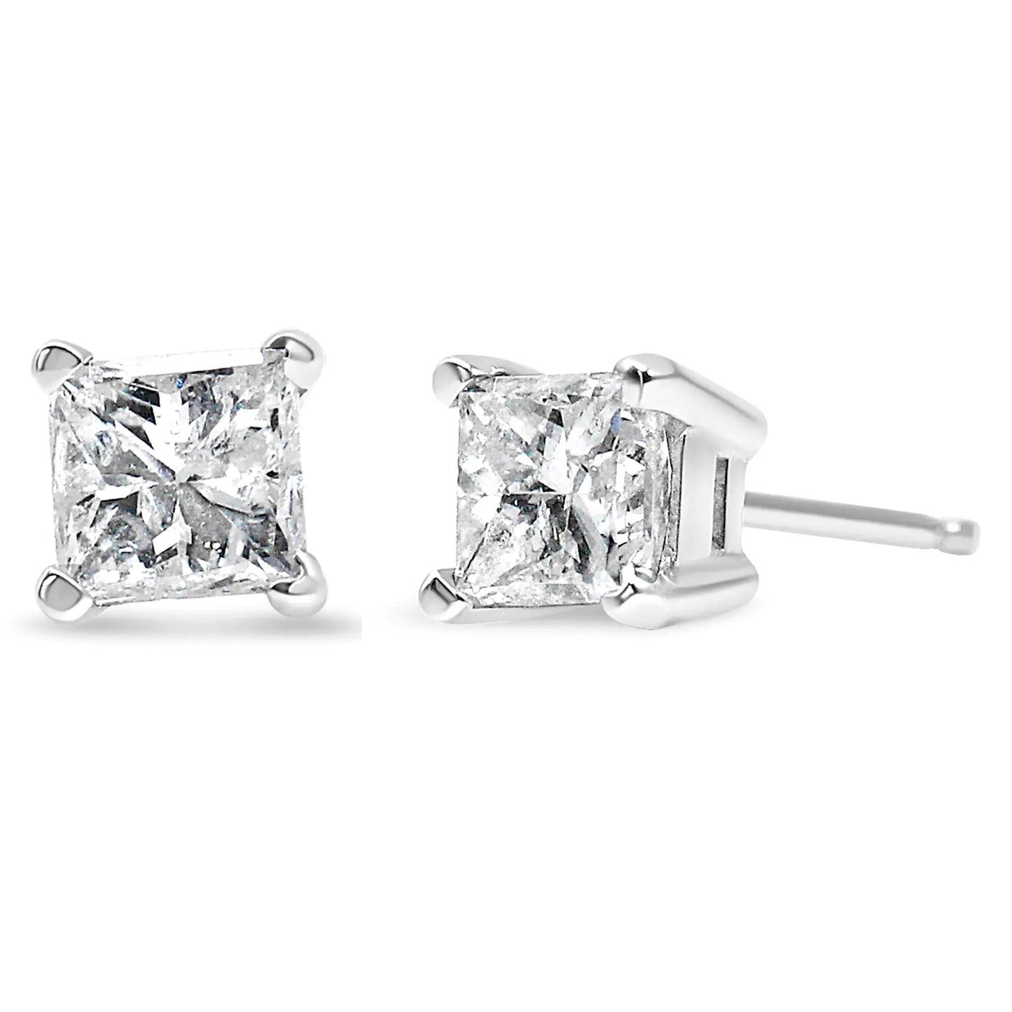 Boucles d'Oreilles en Diamant Solitaire Princesse de 14K Or avec Quatre Griffes Certifiées AGS (Couleur H-I, Clarté SI2-I1) WEM Support (www.WEM.support)