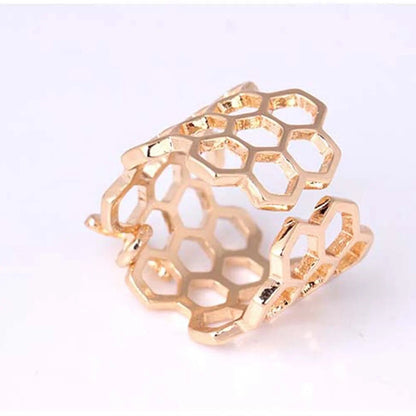 Thick Adjustable Honeycomb Ring with Bee Hanging WEM Support (www.WEM.support)