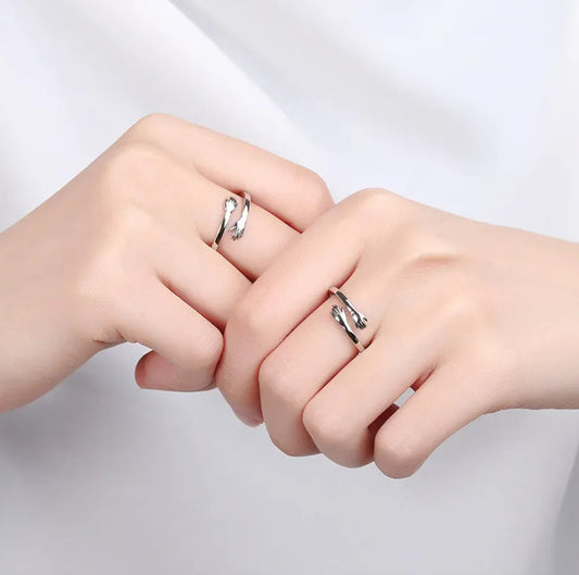 S925 Silver Couple Hug Ring WEM Support (www.WEM.support)