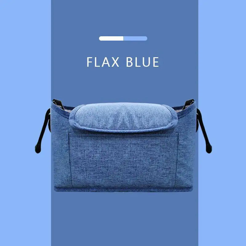 Blue bag with 'Flax Blue' text on a blue background