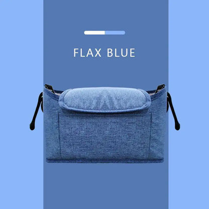 Blue bag with 'Flax Blue' text on a blue background