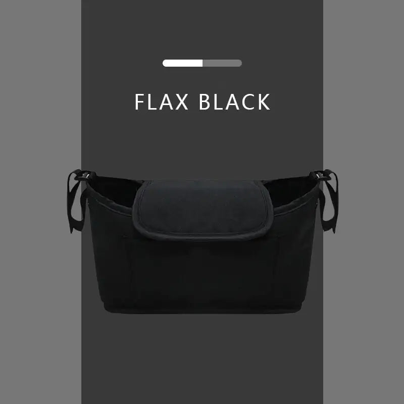 Black bag labeled 'FLAX BLACK' on a gray background