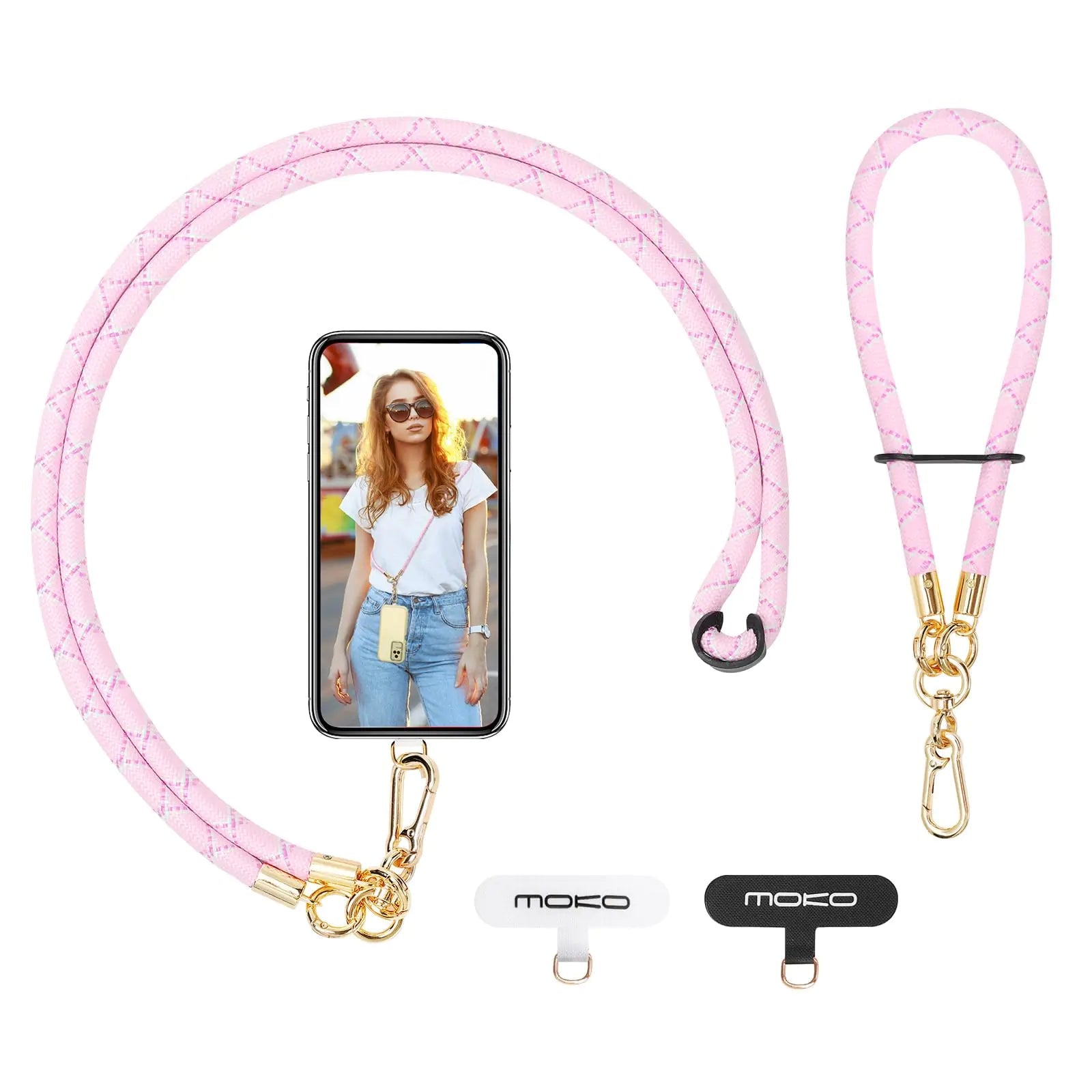 MoKo Crossbody Phone Lanyard, Adjustable Cell Phone Lanyard, Premium 8mm Thick Rope Mobile Phone Lanyard for iPhone, Samsung,and More | Phone Neck Strap×1, Wrist Strapx1, Lanyard Patch×2, Black HejK.com