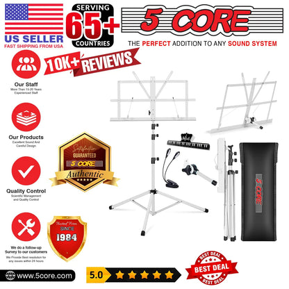 Suporte de Música 5Core para Partituras Portátil Tripé Ajustável Dobrável com Luz Branca WEM Support (www.WEM.support)