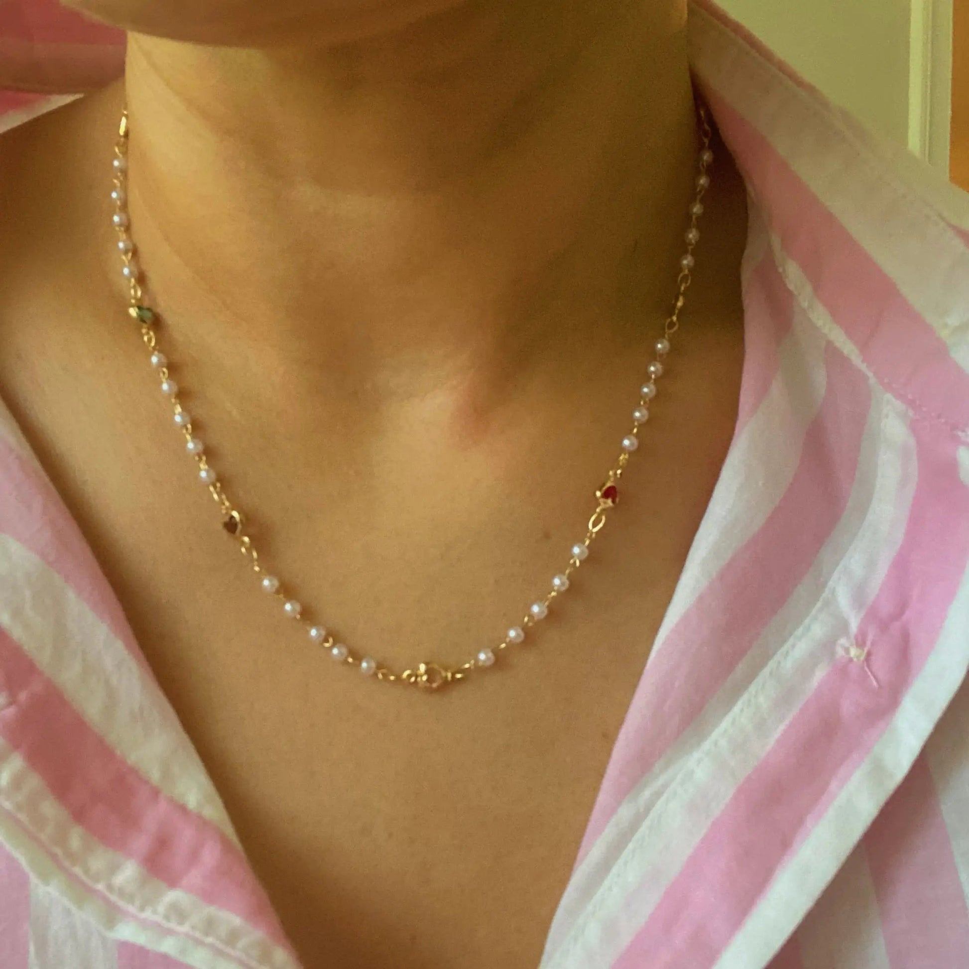 Precious Mini Heart Pearl Chain Necklace WEM Support (www.WEM.support)